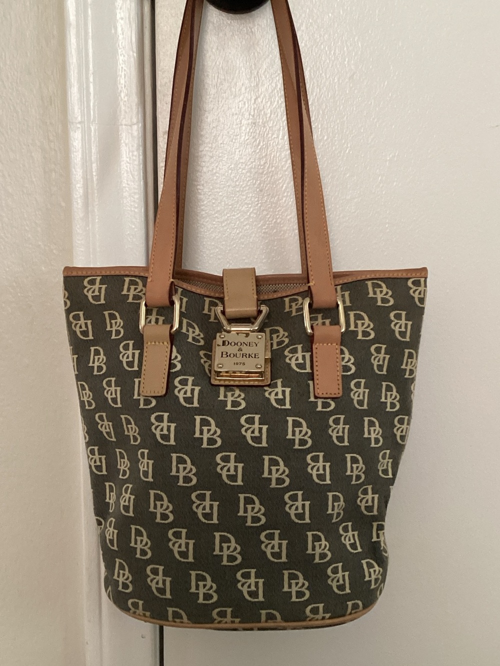 Dooney & Bourke Olive and Tan Signature DB Tote